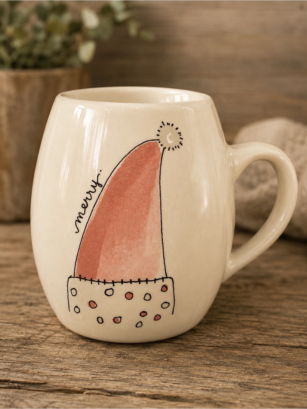 Rae‎ Dunn Santa Hat “Merry” Mug Christmas Coffee Cup
